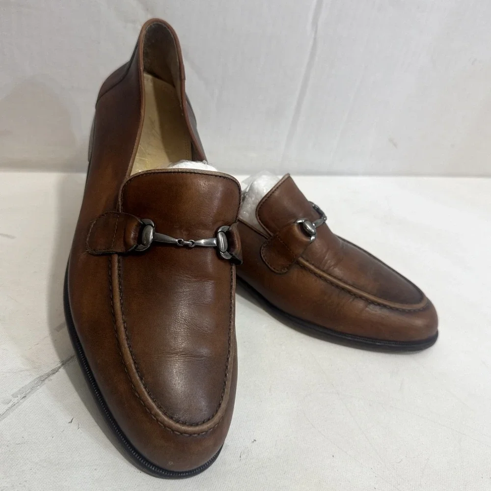 Martin Dingman Brown Italian Leather Loafers Horsebit Slip On Shoes Men's 11.5